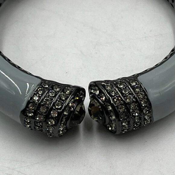 Gunmetal Gray Enamel Pave Smoke Crytsal  Hinged Bangle Cuff - Picture 6 of 9